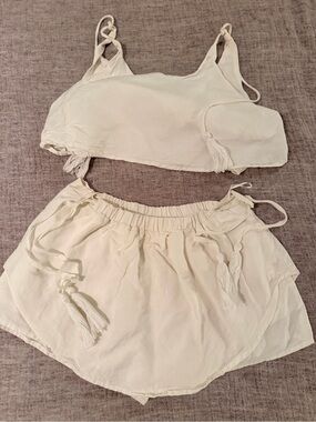 Cream Two-Piece Tassel linen Set
